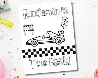 Two Fast Birthday Supplies, Race Car First Birthday Party Activity Sheet, Two Fast Coloring Page, Printable Party Game, Custom Editable Page