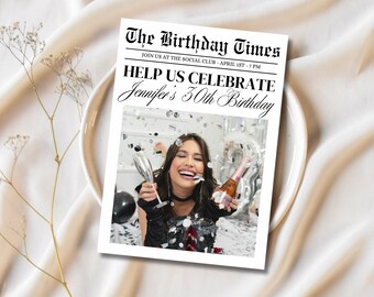 Newspaper Birthday Invitation Template, 30th Birthday Invitation Gender Neutral, 21st Birthday Invitation For Him, 35th Birthday Invitation