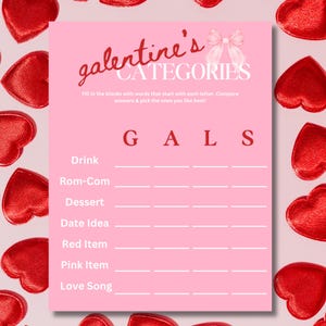 Galentines Day Kategorien, Ladies Night Spiele, Galentine Party Druckbares Spiel, Girls Night Spiele, Print At Home, Valentinstag Aktivität