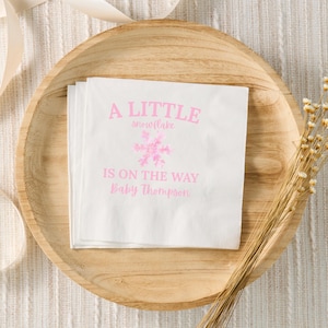 A Little Snowflake Is On The Way Baby Shower Decor, Custom Cocktail Napkins, Pink Snowflake Winter Baby Sprinkle Theme, Winter Wonderland