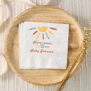 Here Comes The Son Baby Shower Decor, Sunshine Baby Shower Custom Napkins, Boho Retro Theme, Boy Baby Shower, Boy Baby Sprinkle, Rainbow
