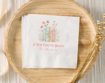 A New Chapter Begins Bridal Shower Decor, Storybook Bridal Shower Napkins, Personalized Wedding Cocktail Napkins, Book Themed Bridal Shower