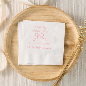 Pink Bow Baby Shower Decor, Coquette Baby Shower Personalized Cocktail Napkins, Custom Pink Bow Baby Shower Napkins, Blush Pink Baby Shower