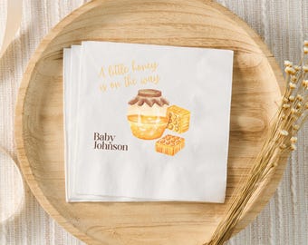 Servilletas para baby shower "A Little Honey Is On The Way", decoración para baby shower de abejas de miel neutra, servilletas de cóctel personalizadas, abejorro