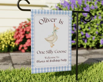 Custom One Silly Goose Birthday Supplies, Preppy First Birthday Party Outside Yard Decor, Grandmillennial Yard Flag, Gender Neutral Decor