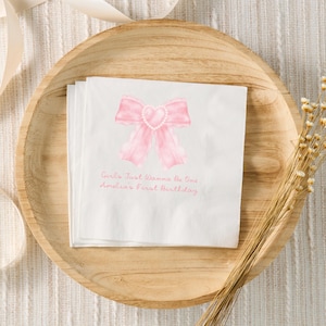 Girls Just Wanna Be One Birthday Decorations, Pink Bow 1st Birthday Party Custom Napkins, Coquette Personalized Cocktail Napkins, 1st Bday