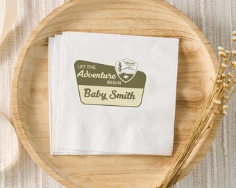 Lassen Sie das Abenteuer beginnen Babyparty-Dekor, Nationalpark-Zeichen-Servietten, Camping Thema, im Freien Thema Babyparty, Waldwald Jungen-Dusche