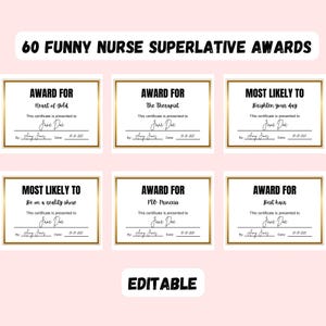 Nurse Superlatives Editable Canva Template, Easy Nurse Award Certificates, RN Appreciation, Funny Quirky Unique Award, Employee Appreciation
