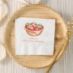 Berry First Birthday Decorations, Berry 1st Birthday Custom Napkins, Strawberry First Birthday Party Decor, Personalized Cocktail Napkins