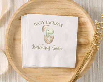 Dinosaur Baby Shower Decor, Custom Cocktail Napkins, Boy Dinosaur Baby Sprinkle, Hatching Soon Dino Theme, Boy Baby Shower, Personalized