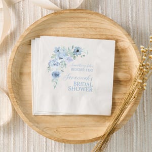 Something Blue Before I Do Bridal Shower Decor, Blue Bow Bridal Shower Custom Napkins, Personalized Cocktail Napkins, Blue Hydrangea Floral