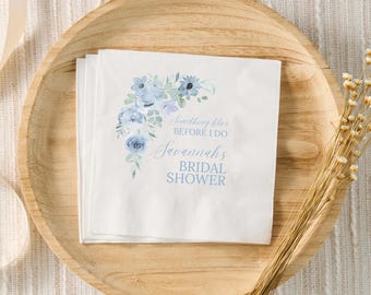 Etwas Blaues, bevor ich Brautparty-Dekor tue, blaue Schleifen-Brautdusche kundenspezifische Servietten, personalisierte Cocktail-Servietten, blaue Hortensie mit Blumen