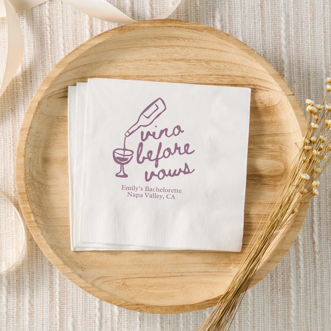 Vino Before Vows Bachelorette Decor, Custom Cocktail Napkins, Wine Club ...