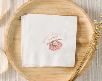 A Little Pearl Is On The Way Baby Shower Decor, Little Pearl Baby Shower Napkins, Personalized Cocktail Napkins, Mermaid Baby Shower