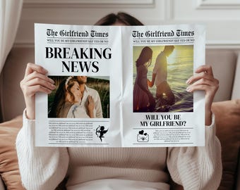 Will You Be My Girlfriend Newspaper, Girlfriend Proposal Newspaper With Photos, Flower Bouquet Wrap, Custom Newspaper Template Printable