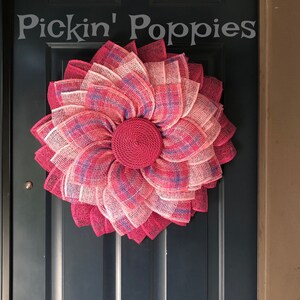 Spring and Summer Pink Flower Wreath, Front Door Wreath, Bedroom Wall Decor, Birthday Gift, Housewarming Present, Farmhouse Decor, Burlap