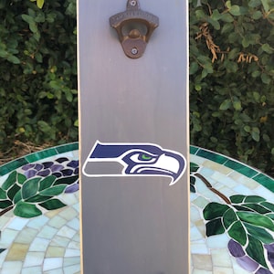 Seattle Seahawks Inspired Wall Mounted Bottle Opener, Magnetic Bottle Opener, Father&#39;s Day Gift, Man Cave Gift, Gifts for him, 12th man gift