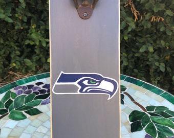 Seattle Seahawks Inspired Wall Mounted Bottle Opener, Magnetic Bottle Opener, Father's Day Gift, Man Cave Gift, Gifts for him, 12th man gift