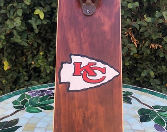 Kansas City Chiefs Wall Mount Hanging Bottle Opener, Magnetic Bottle Opener, Fathers Day Gift, Man Cave Decor, BBQ Patio Decor, Beer Lover