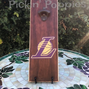Los Angeles Lakers Wall Mounted Hanging Bottle Opener, Magnetic Bottle Opener, Fathers Day Gift, Man Cave Gift, Patio Decor, Beer Lover Gift