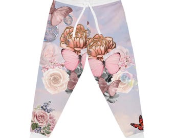 Pink Butterfly Floral Athletic Joggers | Pastel Garden All-Over Print