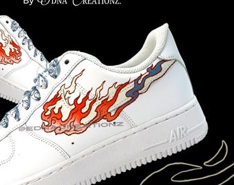 Japanese Flame Orange Fire Custom Sneakers Nike Air Force 1 Handmade with Personalized Customization Perfect for Couples and Gift