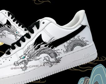 Black Dragon Custom Nike Air Force 1 Sneaker Cool Japanese Tattoo Style Best Handmade Gift for Him Anniversary Gift Couple Shoe