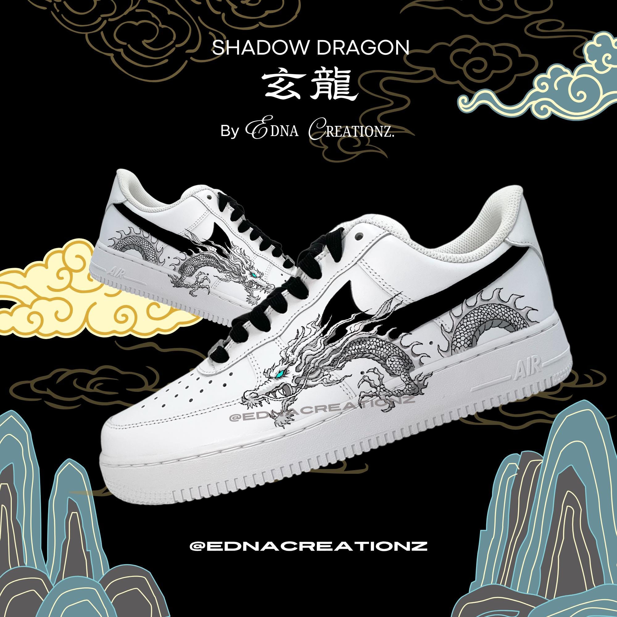 Black Dragon Custom Nike Air Force 1 Sneaker Cool Japanese Tattoo