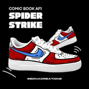 Comic Book Cartoon Line Handpainted Custom Nike Airforce 1 Sneaker Red Spiderman Colour Unique Superhero Gift Streetwear Art