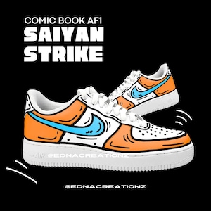 Comic Book Cartoon Line Handpainted Custom Nike Airforce 1 Sneaker Orange Dragon Ball Colour with Personalized Name Best Gift for Him