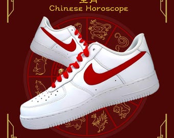 Monkey Chinese Zodiac Custom Nike AF1 Sneaker Red and White