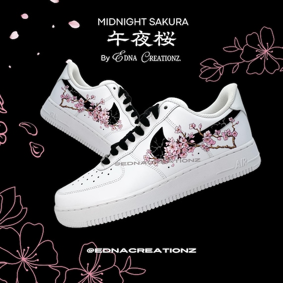Sakura Cherry Blossom Flower Black Pink Custom Nike Air Force 1