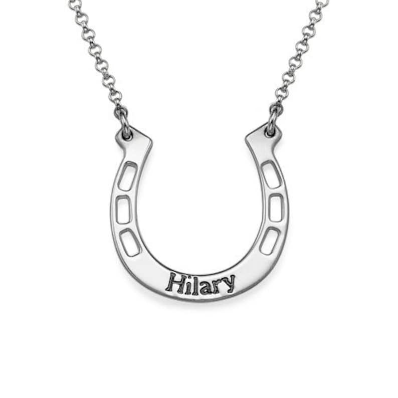 Horse Memorial Horse Necklace Gift Lucky Necklace Personalized Dainty Engraved Horse Shoe Pendant Horseshoe Necklace in Sterling Silver