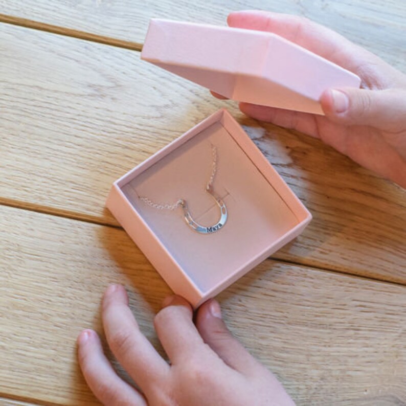 Horse Memorial Horse Necklace Gift Lucky Necklace Personalized Dainty Engraved Horse Shoe Pendant Horseshoe Necklace in Sterling Silver