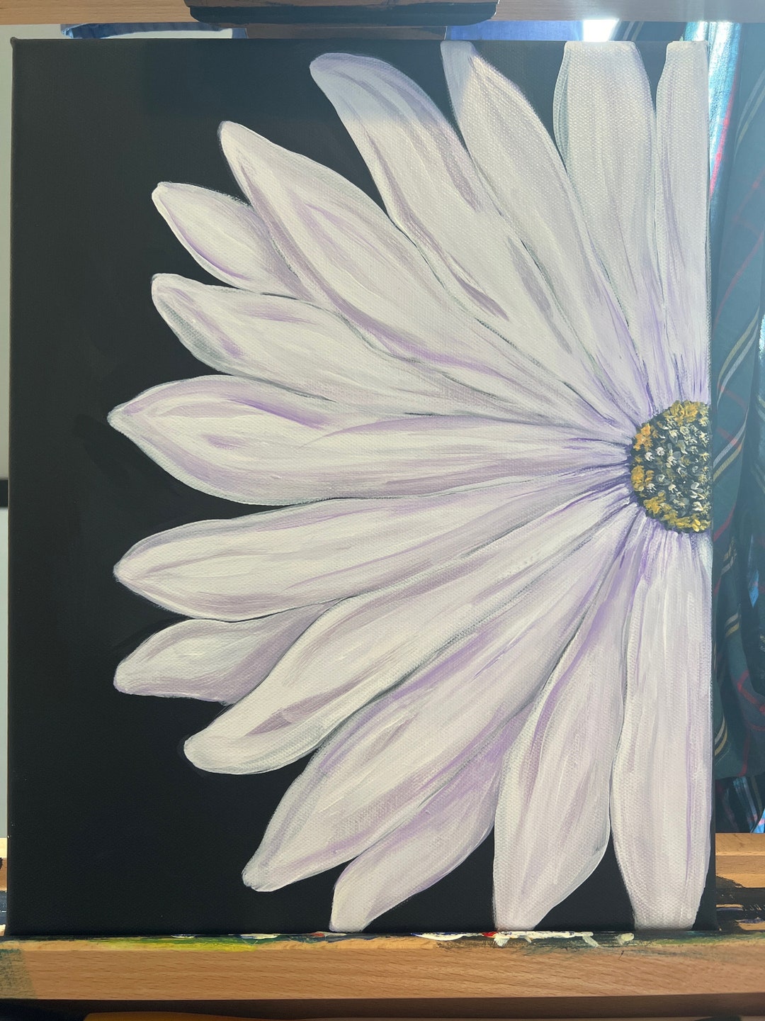Daisy on Black Background / Daisy Art / Floral Painting / Acrylic