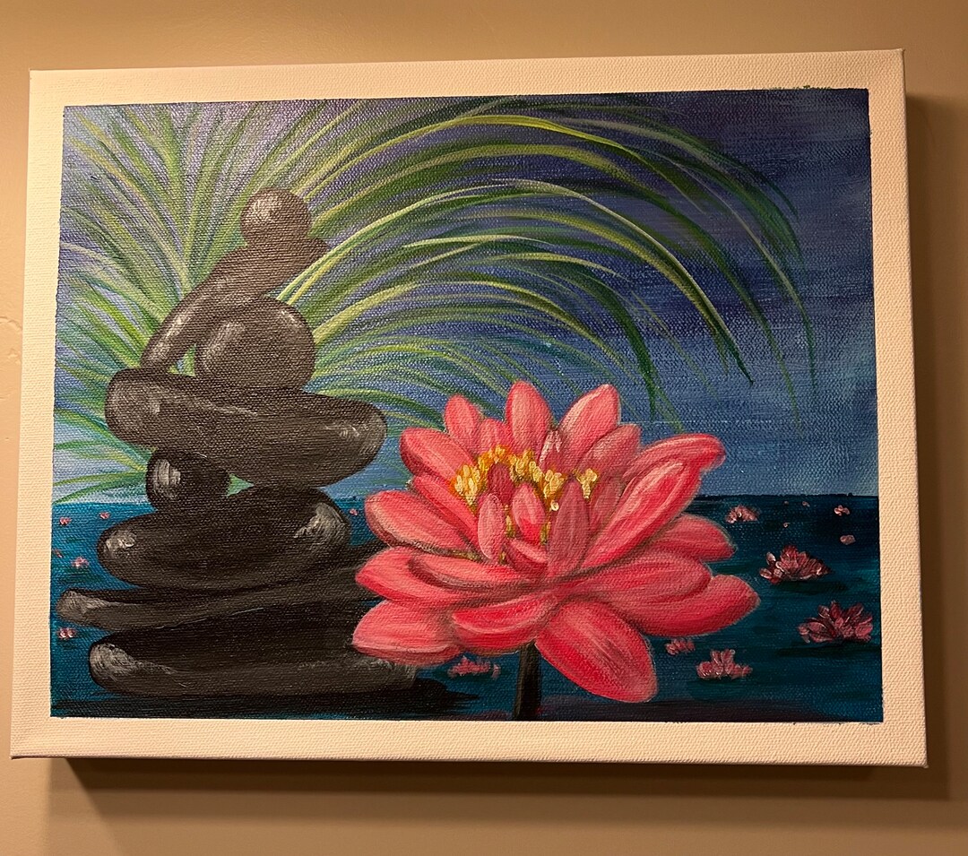 Lotus Flower With Rocks / Zen Art / Lotus Flower Art / Acrylic - Etsy