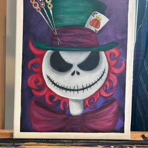Jack Skellington Mad Hatter Acrylic Painting: Glow in the Dark Fan Art (11x14)
