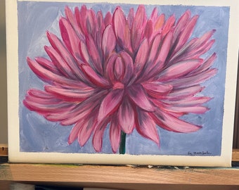 Chrysanthemum Painting / Stretched 9x12x2 / Floral Art / Handmade / Flower Art