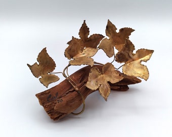 Driftwood with 6 Brass Leaves Sculpture by Carl '70