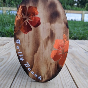 Charred Hawaiian Flower Surfboard Decor