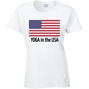 Yoga In The Usa Ladies T Shirt