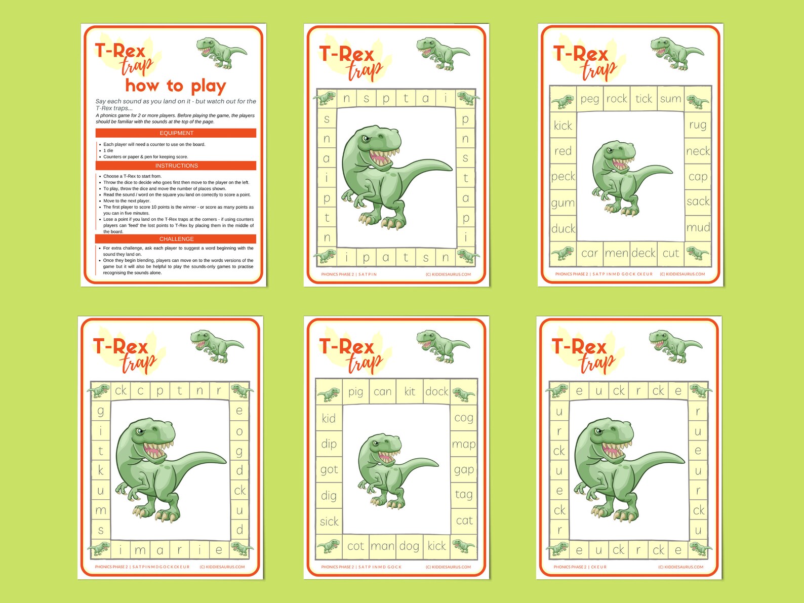 Trex Trap Printable Board Game for Phase 2 Phonics Etsy