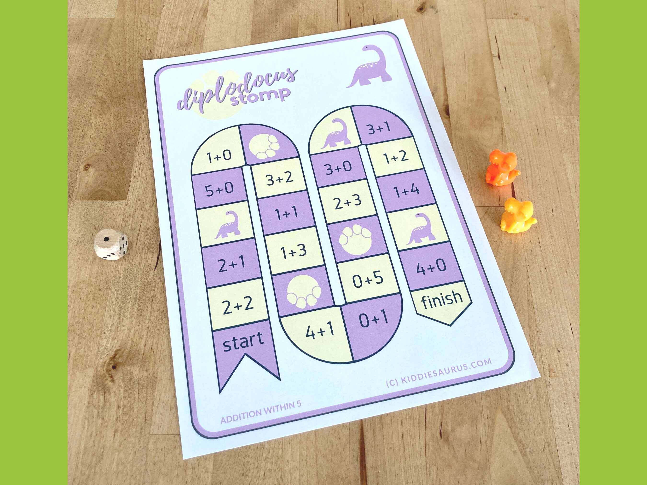 diplodocus stomp printable board game for numbers to 10 etsy