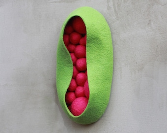 Abstract sculpture, Textile sculpture wall art, Colorful wall sculpture, Felted wall art, pink and green 3d wall decor, 17x9 wall art