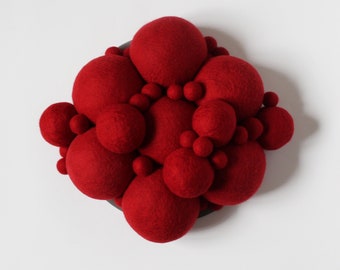 Red wall sculpture, Fiber art, Modern textile sculpture, Contemporary wall sculpture, Felted wall art, Abstract wall sculpture, coral art