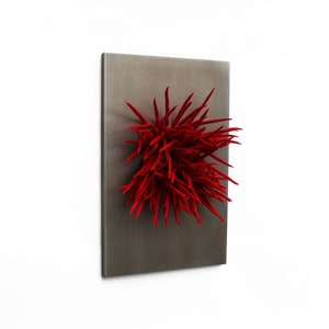 Dimensional wall art - Red 3D Wall Art | Felt Wall Hanging | Large Textile Wall Sculpture | Modern Wool and Metal Art - Three piece wall art