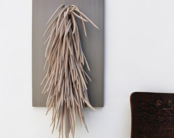 Beige 3D Wall Art: Modern Fiber Wool Sculpture, Unigue Coastal Wall Art, biomorphic wall art