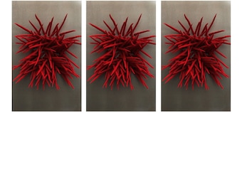 Set of 3 Modern Red Wall Sculpture , 3D Fiber Wall Art, Felted Wool Wall Art, Statement Wall Art, Contemporary Art, Loft wall decor