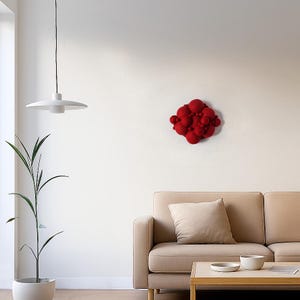 Red Felt Wall Sculpture: Handmade 3D Wool Fiber Art