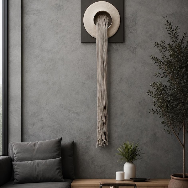 Long Narrow Sculpture Art | Contemporary Textile Wall Sculpture | Modern Fiber Art | Large Neutral Wall Hanging | Sculptural Art